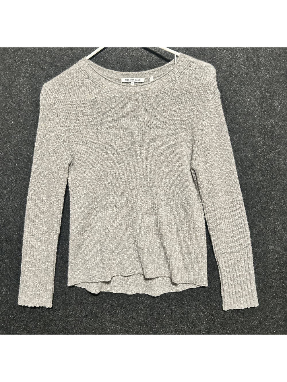 Helmut Lang Scottish Cashmere Knit Sweater Top Grey Ribbed Crewneck Size Small